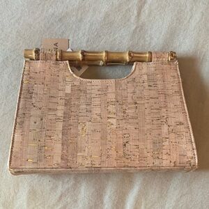Savannah Pink Cork Clutch with Gold Bamboo Handle